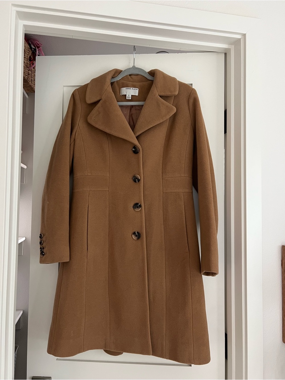 Anne Klein Women's Camel Wool-Blend Button Front Coat